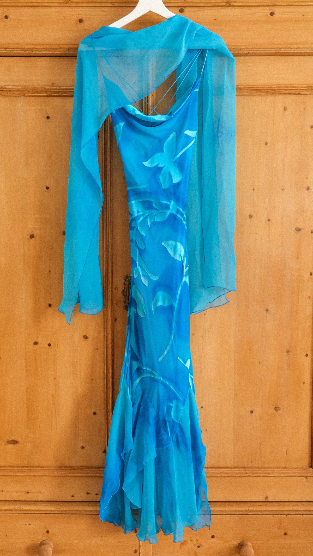 Vintage Spanish bright blue floral dress (M)