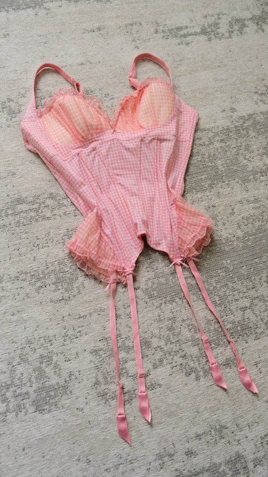 Vintage French Pink Checkered corset (34C/75C)