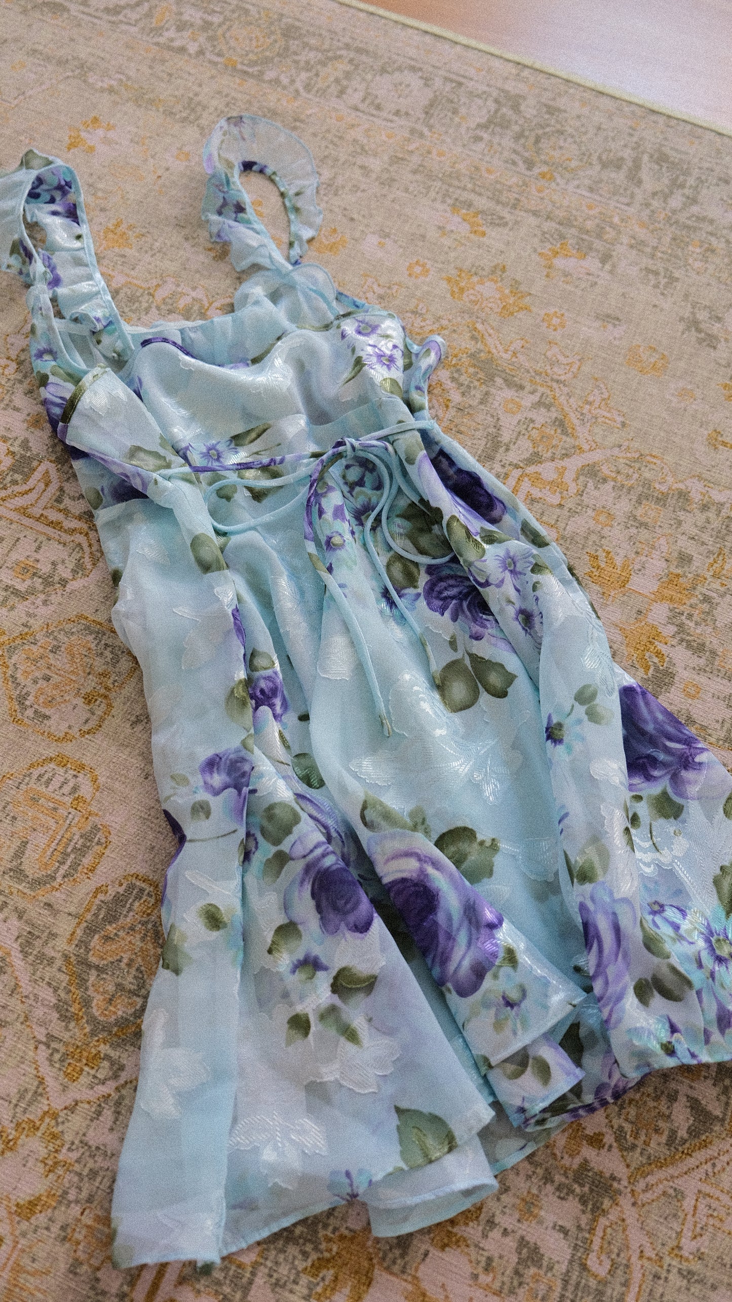 Vintage soft blue floral babydoll dress (L)