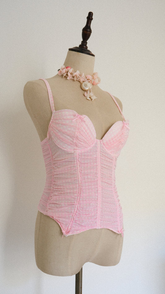 Vintage French Pink Checkered Ruffle corset (34B/75B)