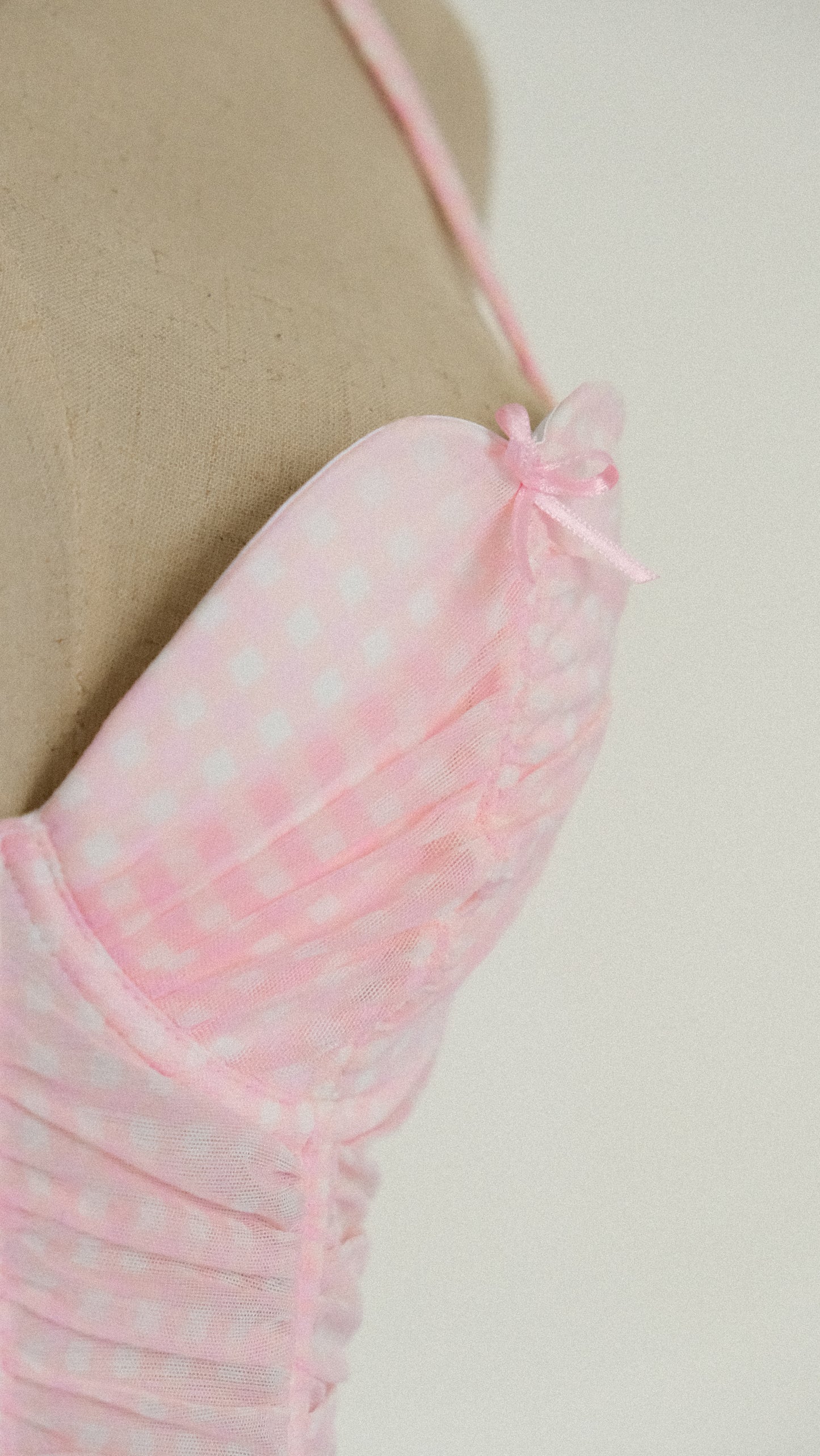 Vintage French Pink Checkered Ruffle corset (34B/75B)