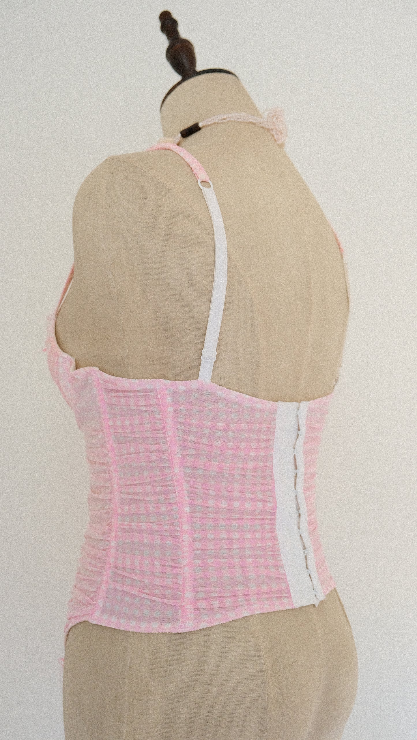 Vintage French Pink Checkered Ruffle corset (34B/75B)