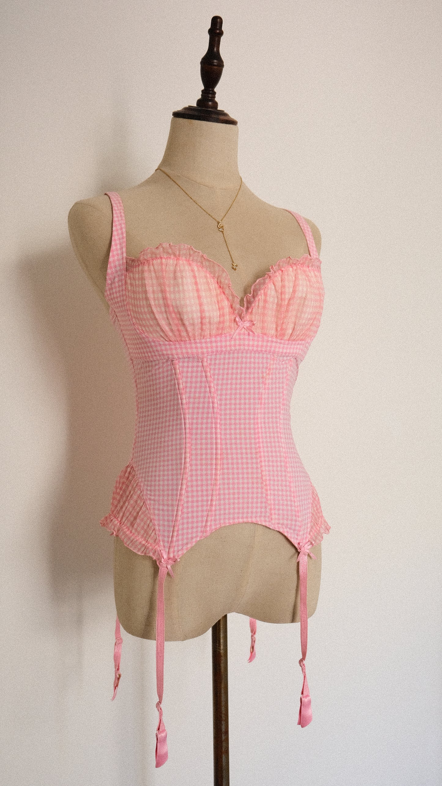 Vintage French Pink Checkered corset (34C/75C)