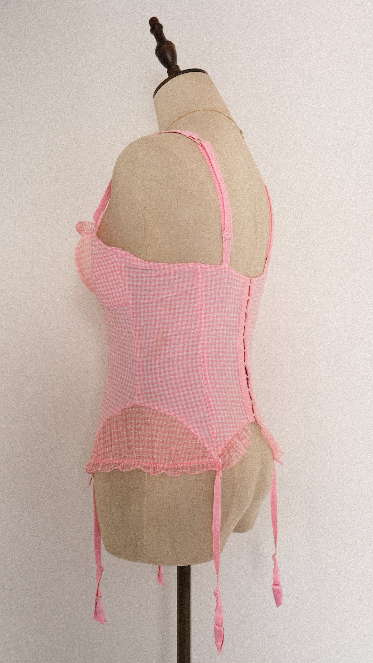 Vintage French Pink Checkered corset (34C/75C)