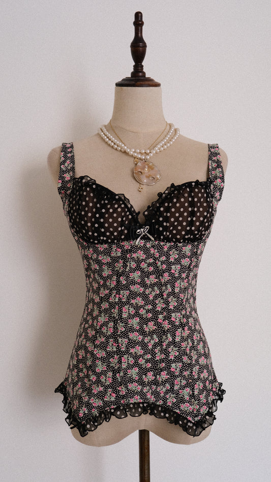 Vintage Chantal Thomass Polkadot & Florals corset (75C/34C)