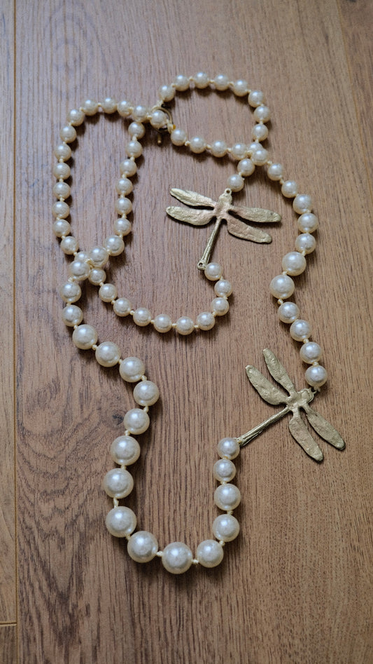 Dragonfly Faux Pearl necklace