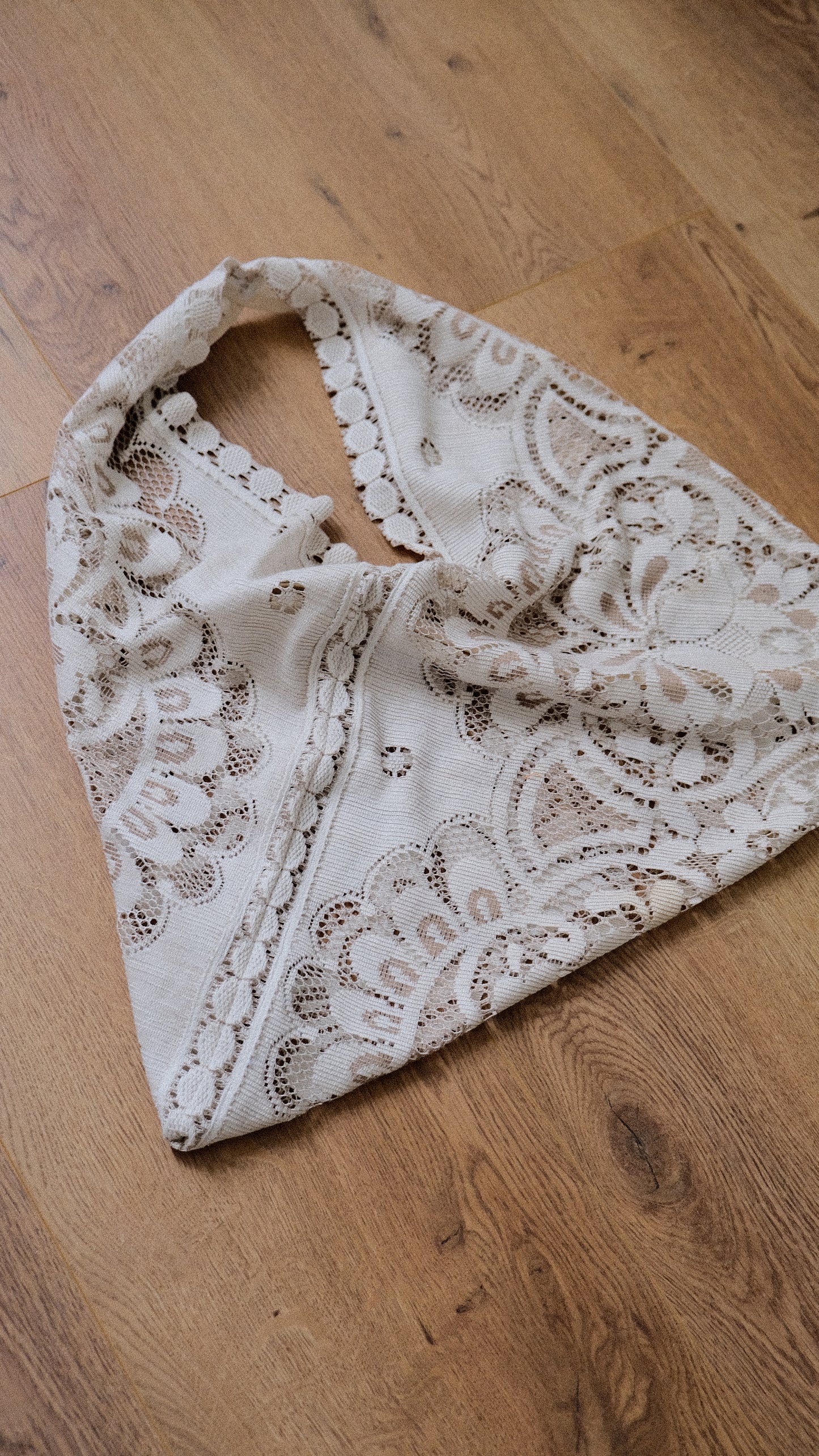 Upcycled Creme and Ivory triangle tote