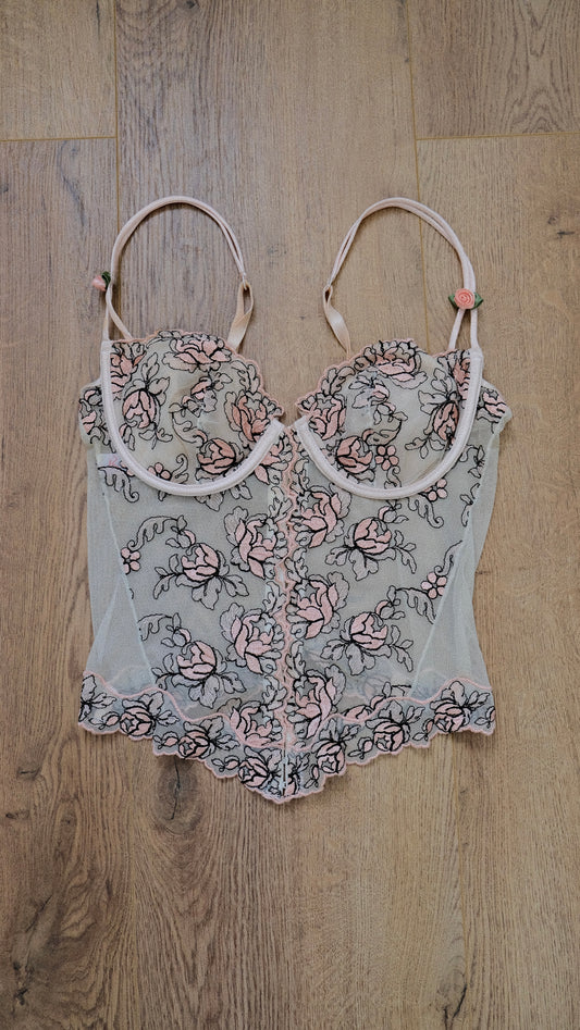 Vintage Peachy Pink Floral corset (36C/80C)