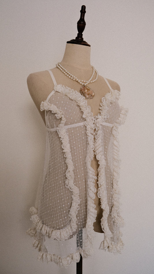 Vintage Frech Ruffle polkadot babydoll (XS/S)