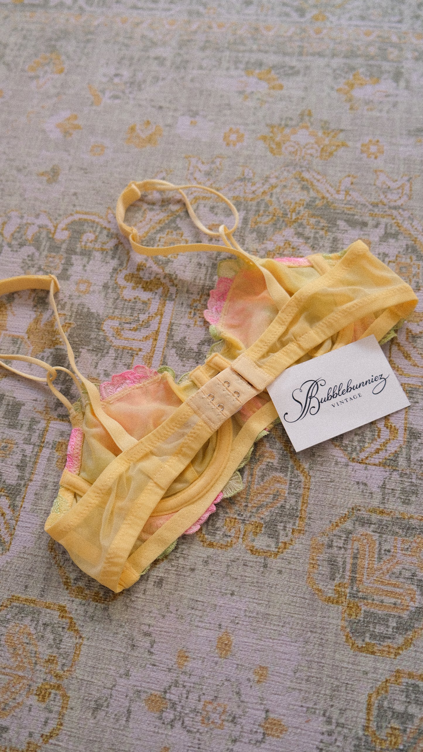 Vintage French yellow & pink bra (70A/32A)