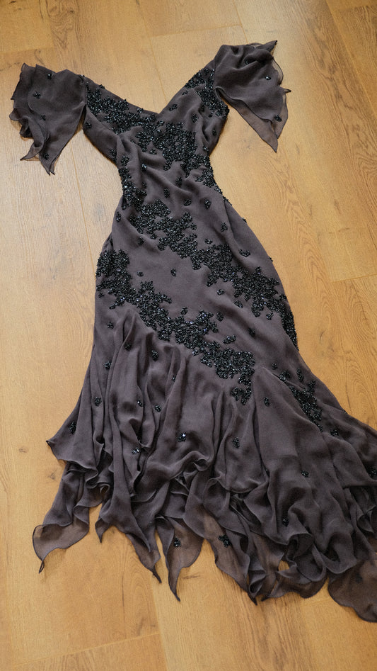 Dove grey flutter dress (S/M, M)