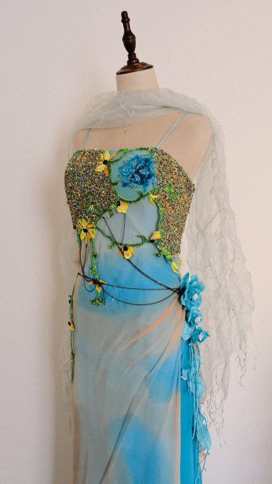 Fairytale ocean blossom dress (S, S/M)