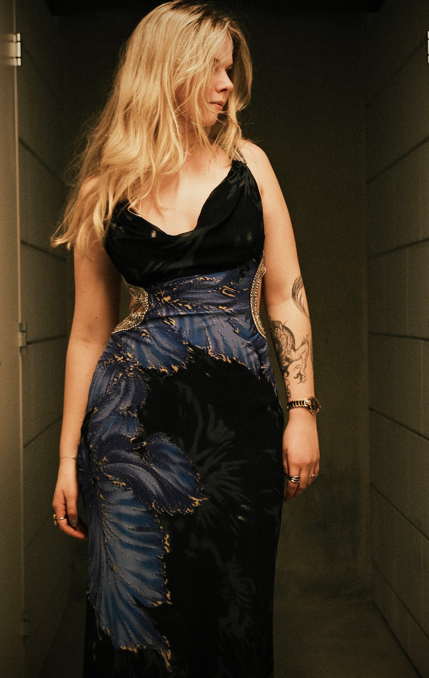 Deep-sea Floral dress (M, M/L)