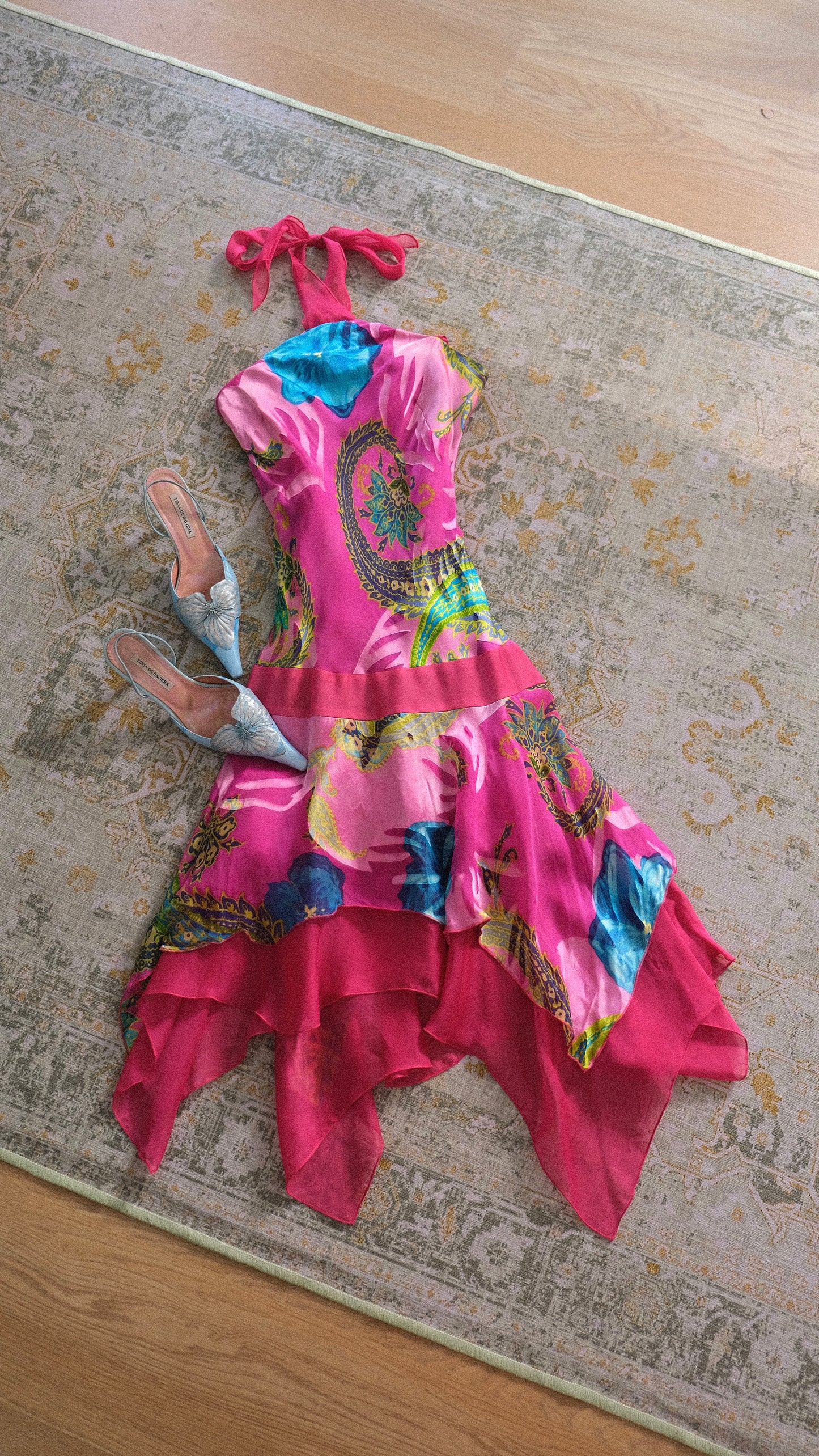 Hotpink drop waist flutter dress (M-L)