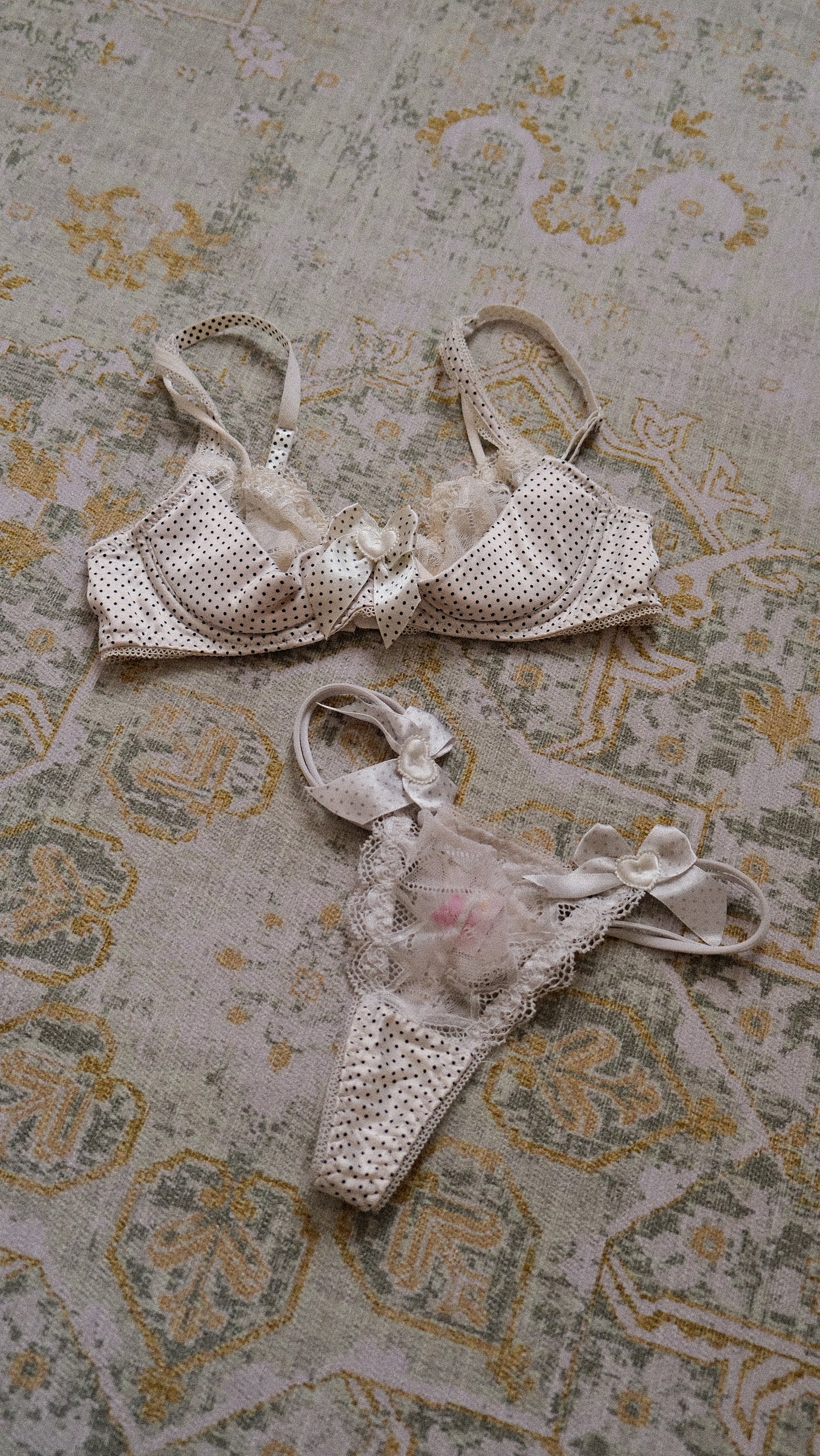 Vintage French polka dot lingerie set (30B)
