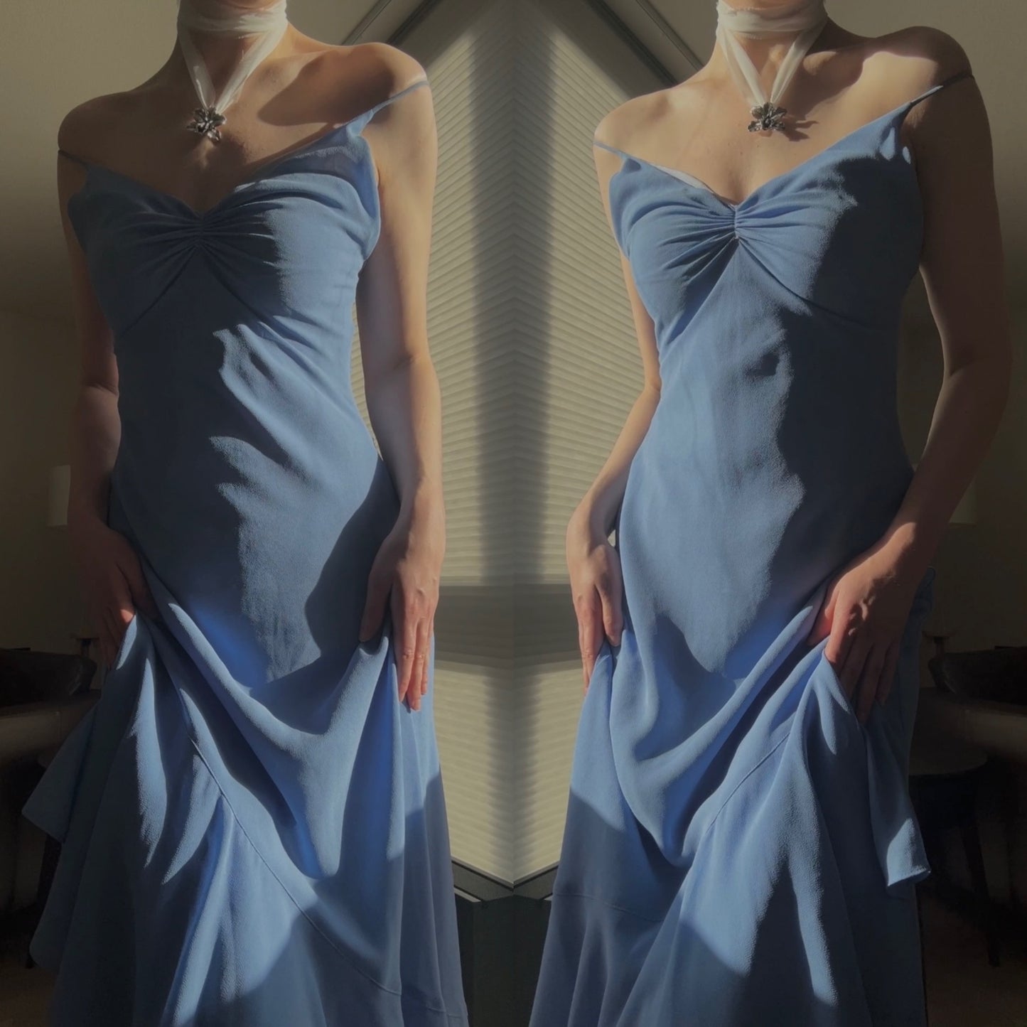 Vintage soft ocean blue dress (S-M)