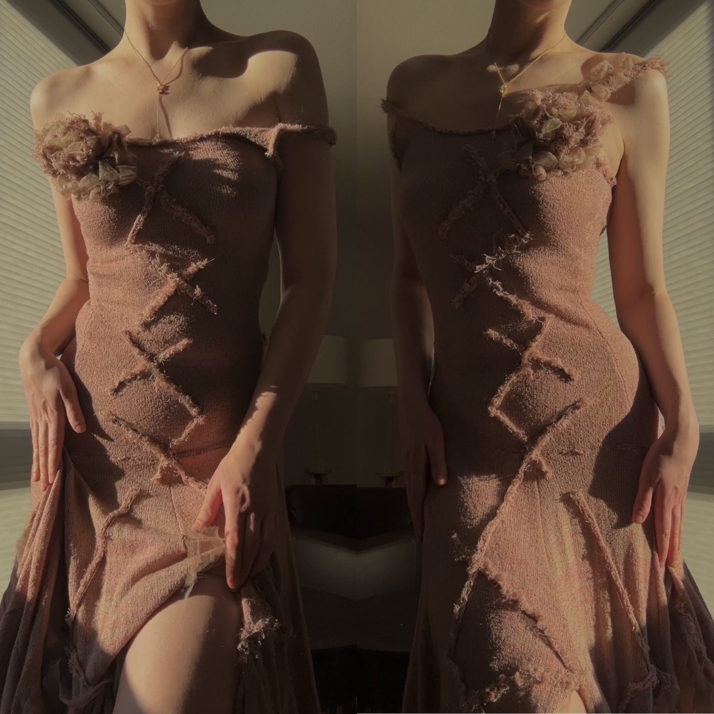 Vintage blush pink knit dress (M-L)
