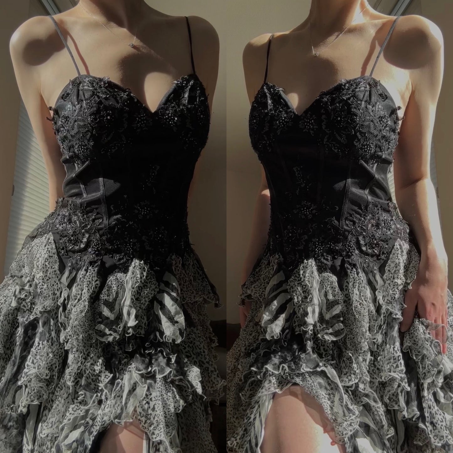 Vintage rare ruffle bustier minidress (M-L)