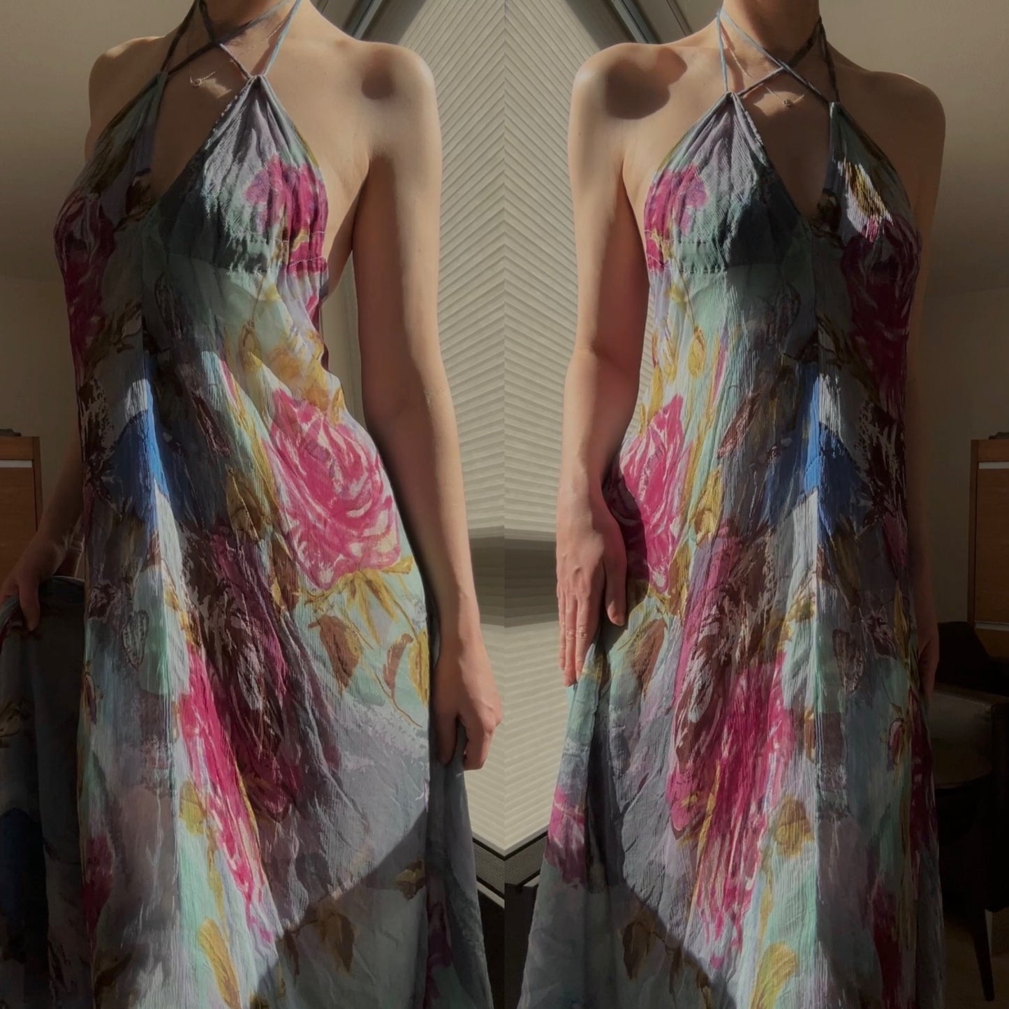 Vintage floral flowy summer dress (S-M)