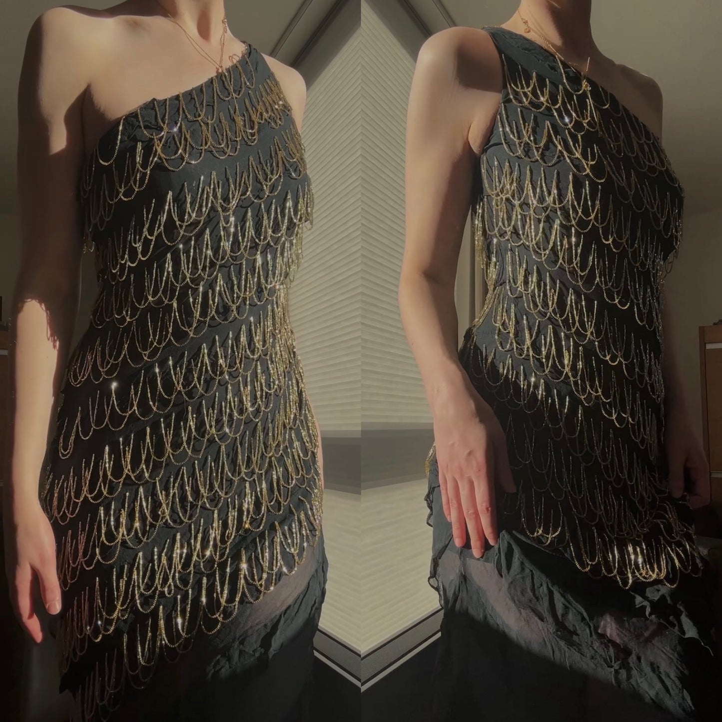 Black and gold vintage evening dress (M)