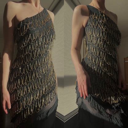 Black and gold vintage evening dress (M)