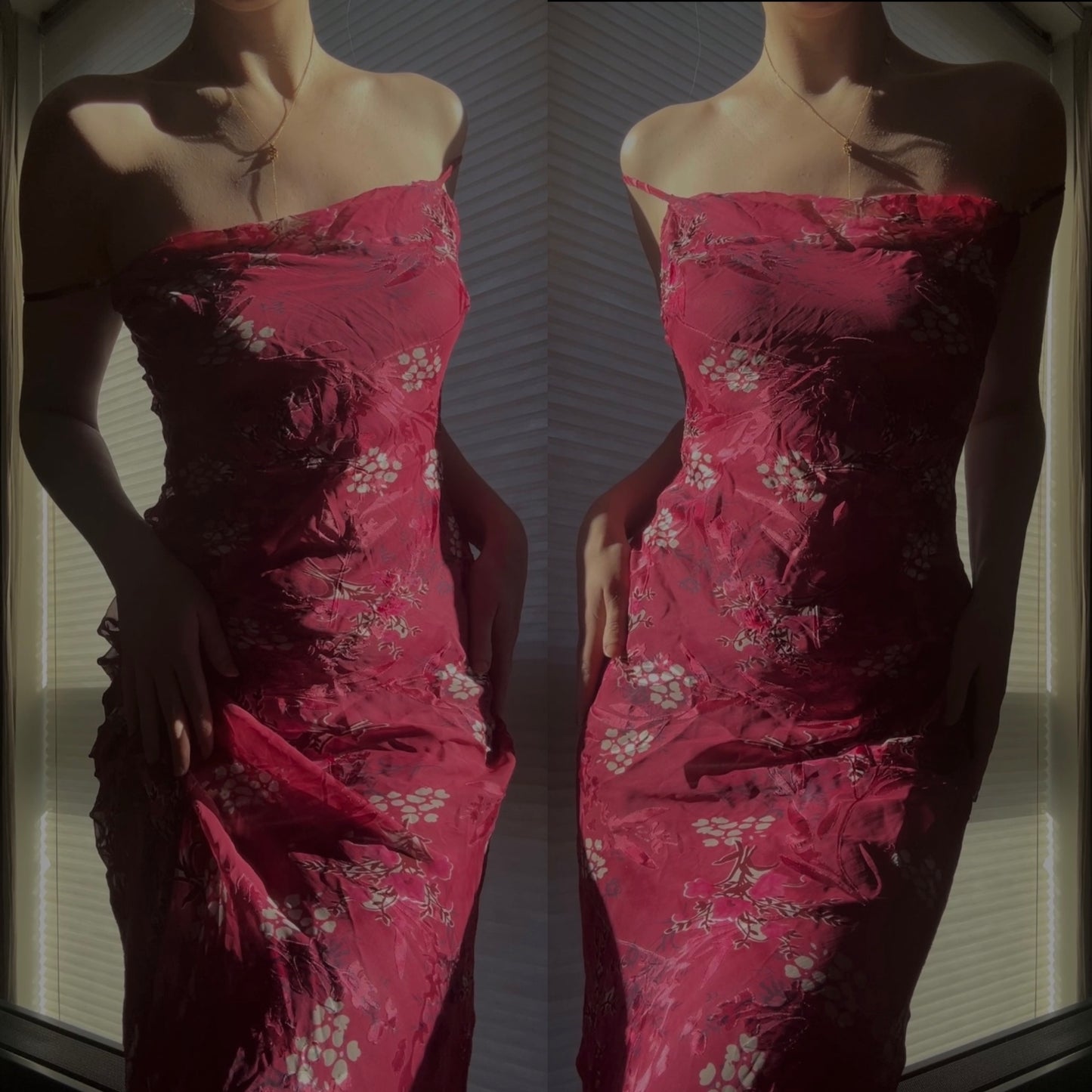 Vintage raspberry pink floral dress (S-M)