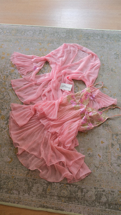 Vintage Italian pink butterfly 2 piece lingerie set (S-S/M)
