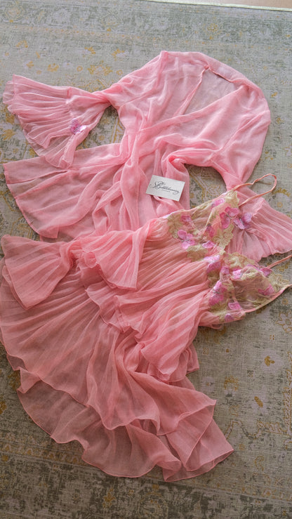 Vintage Italian pink butterfly 2 piece lingerie set (S-S/M)