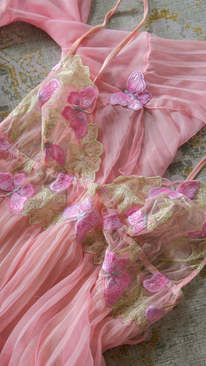 Vintage Italian pink butterfly 2 piece lingerie set (S-S/M)