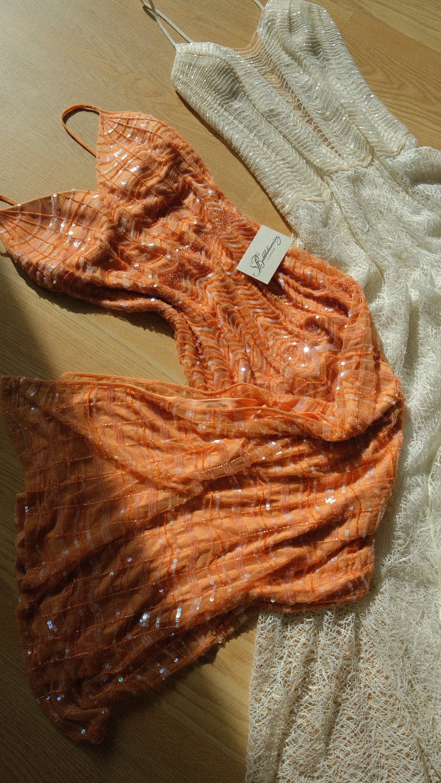 Vintage apricot La Perla sequin bustier dress (S/M-M)