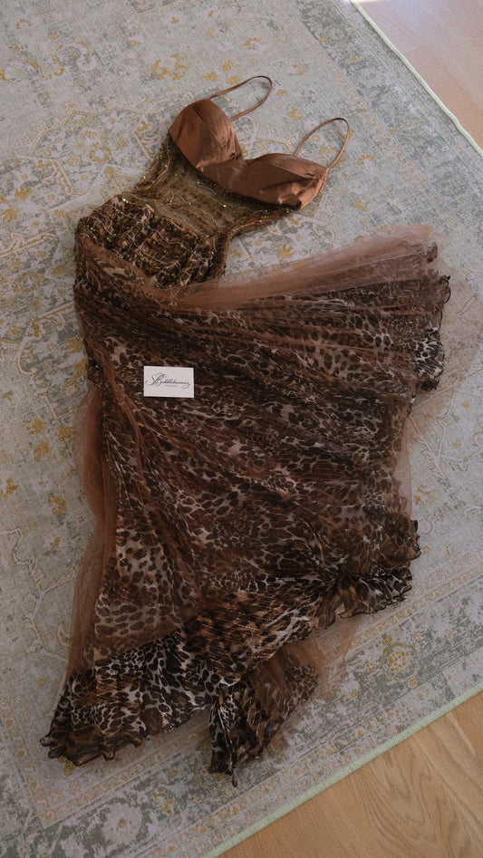 Vintage leopard bustier dress (M)