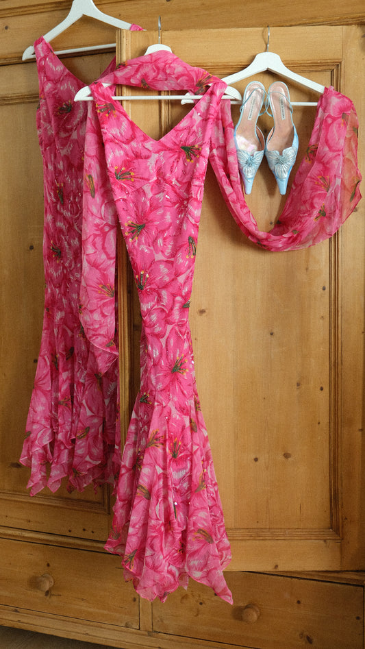 Hotpink tropical flutter dress (M-M/L)