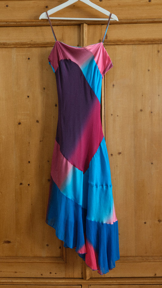 Vintage French bright color blocked dress (L)