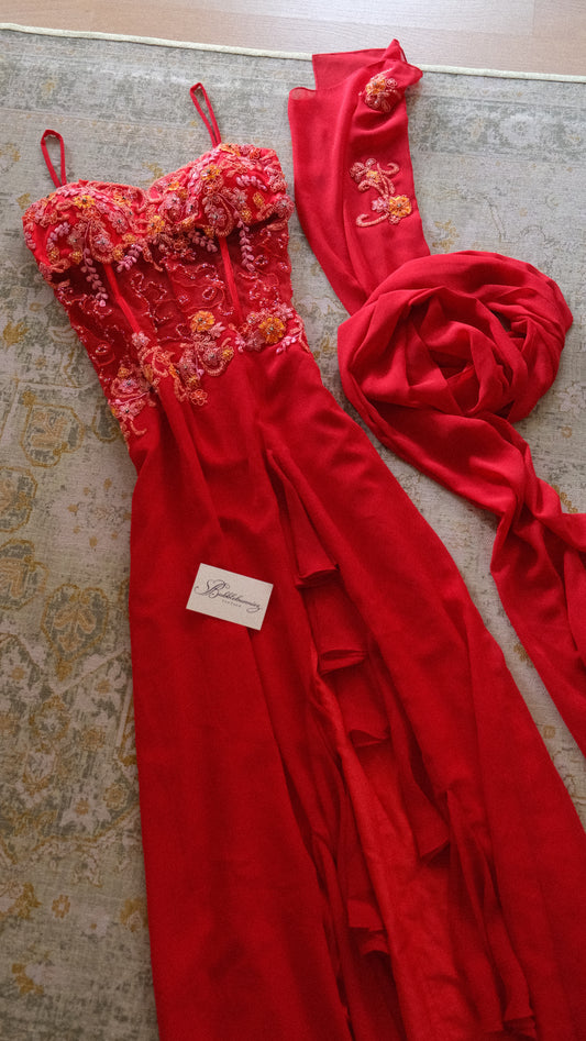 Vintage Bella Formals red bustier dress (M)