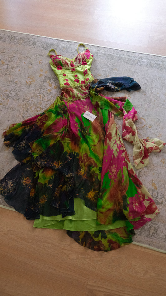 Vintage Yve London tropical bustier dress (L)