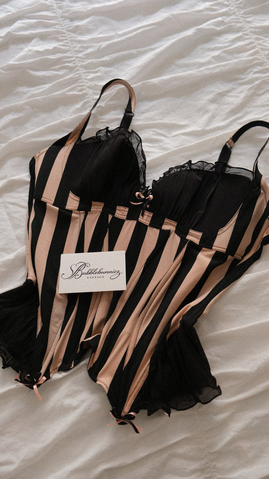 Vintage Chantal Thomass striped ruffled corset (34C/75C)