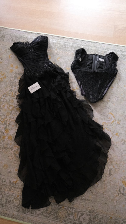 Vintage English designer black bustier (S-L)