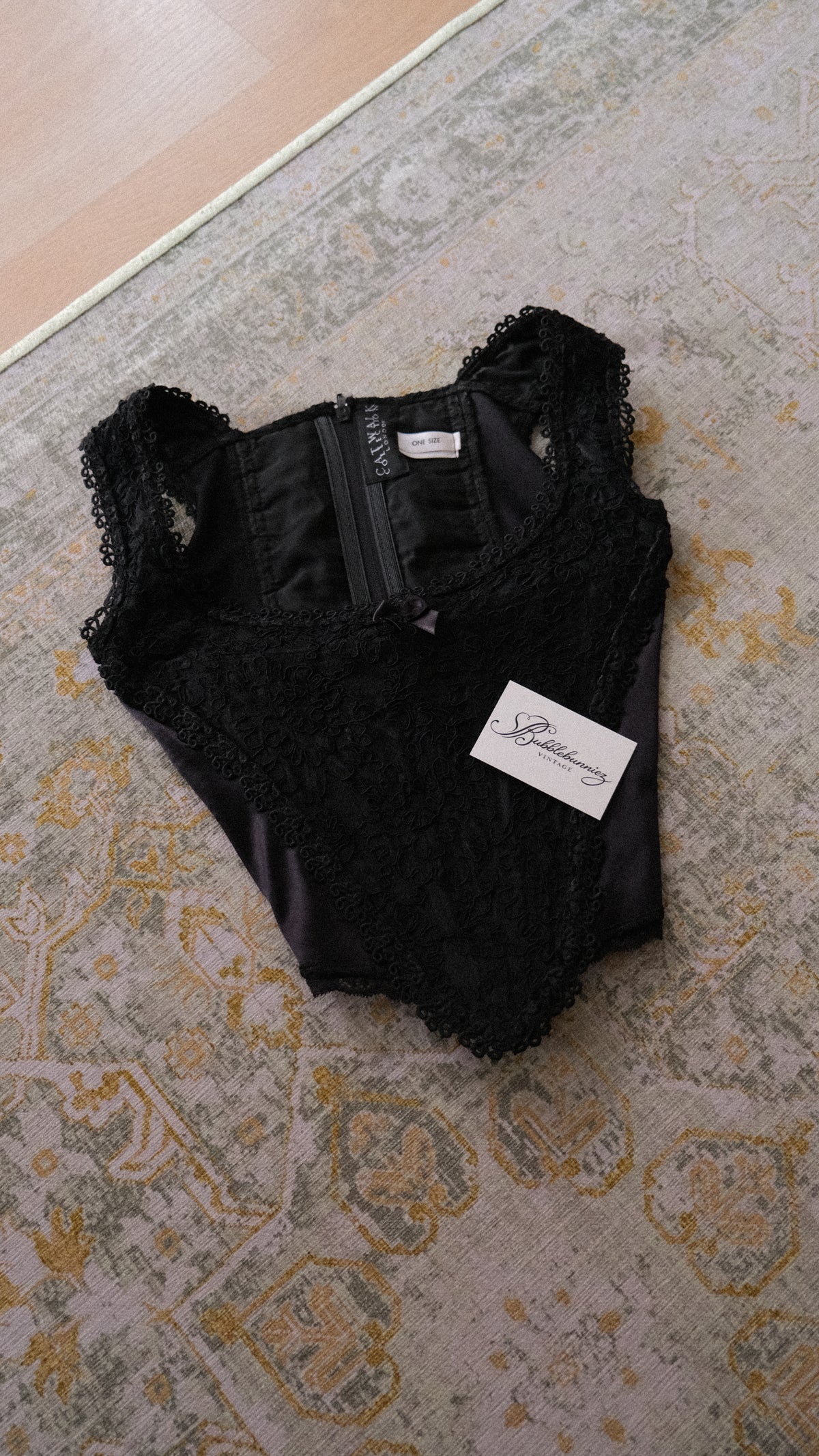 Vintage English designer black bustier (S-L)
