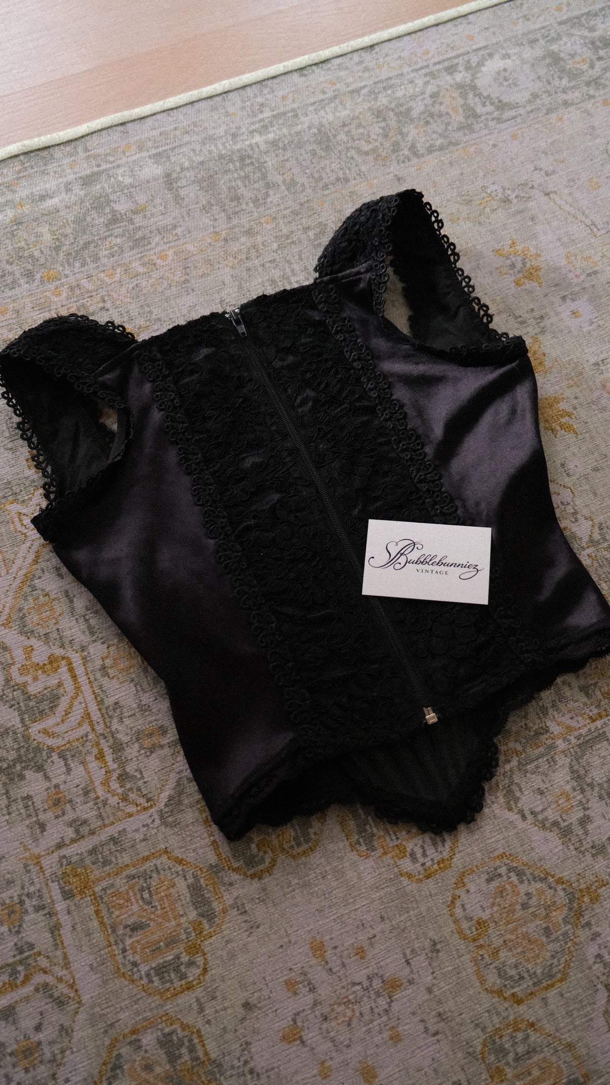 Vintage English designer black bustier (S-L)