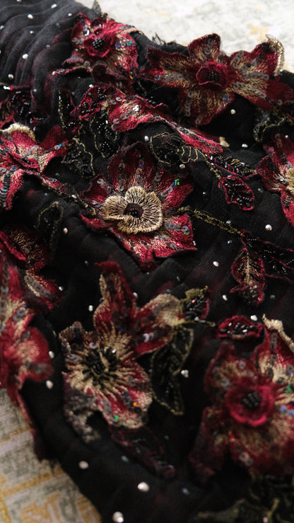 Vintage French burgundy floral dress (XS-S)