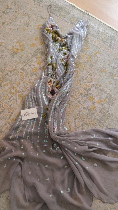 Dove grey sequin flutter dress (M-L)