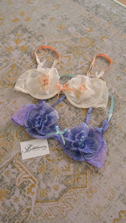 Vintage French purple floral bra (70D/32D)