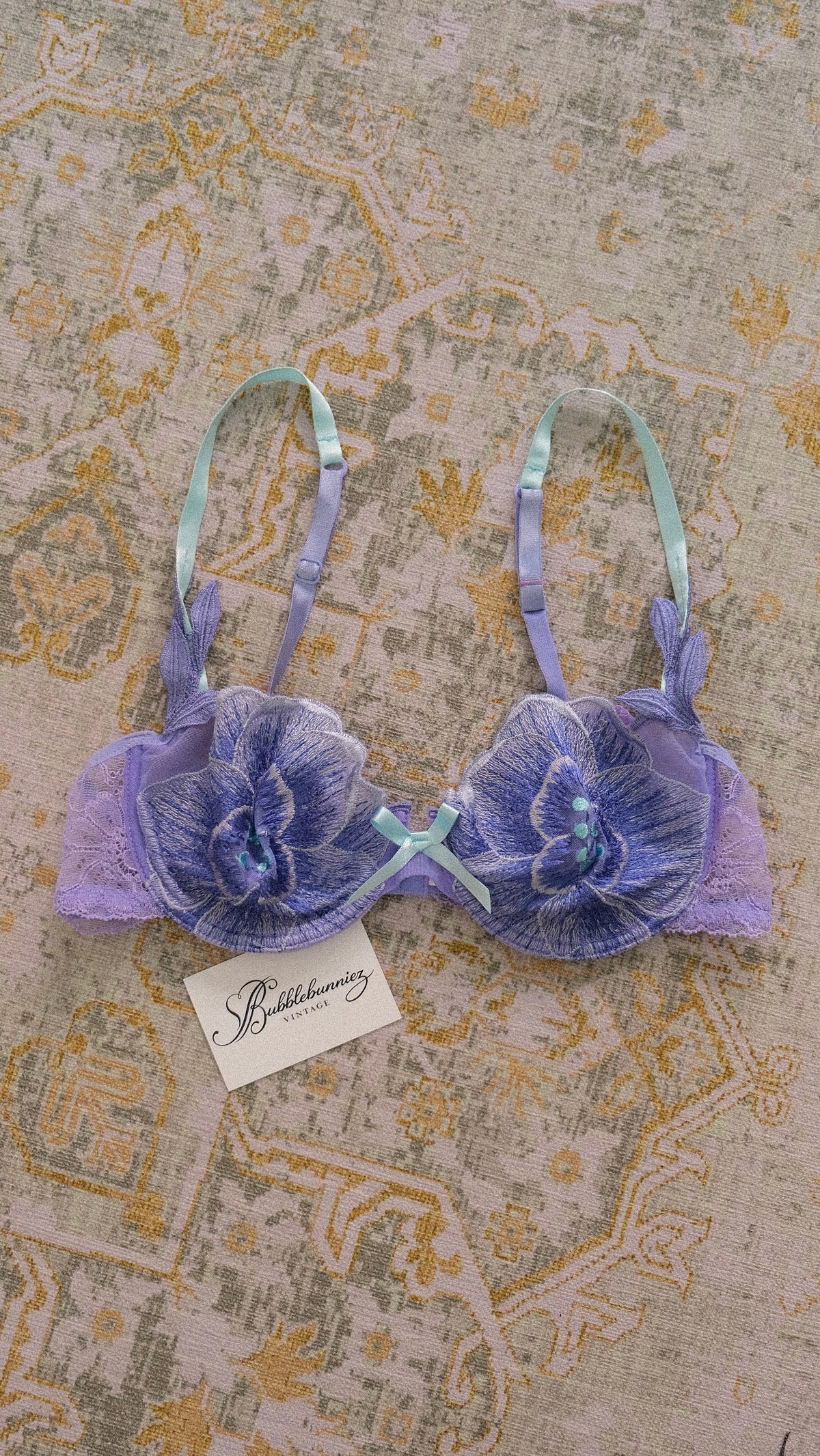 Vintage French purple floral bra (70D/32D)