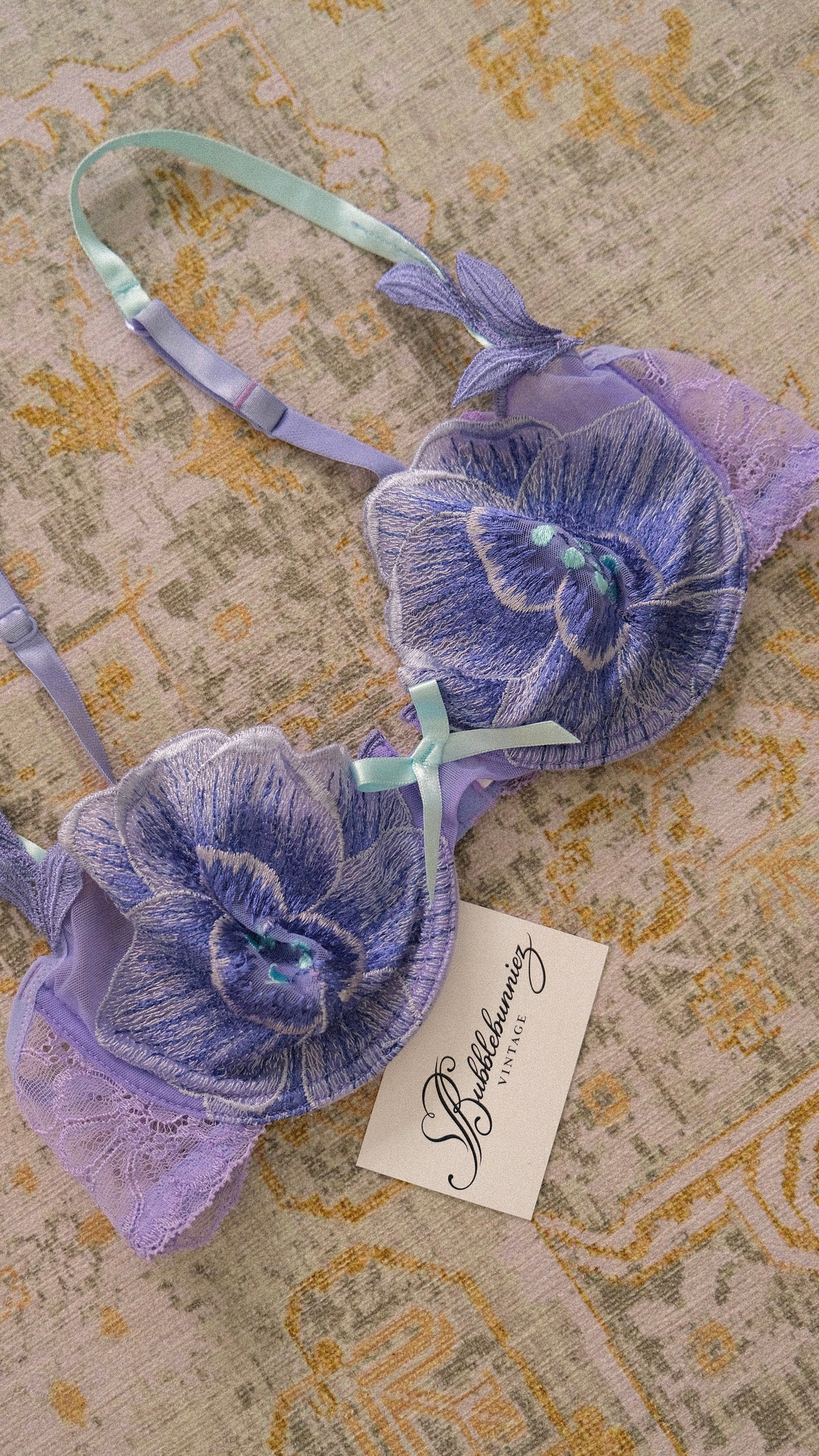 Vintage French purple floral bra (70D/32D)