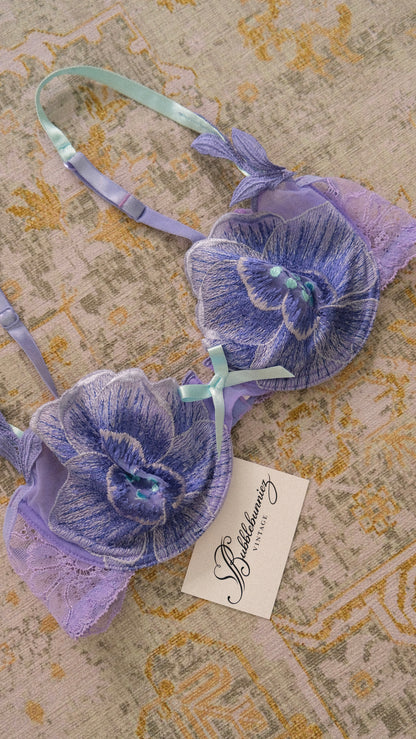 Vintage French purple floral bra (70D/32D)