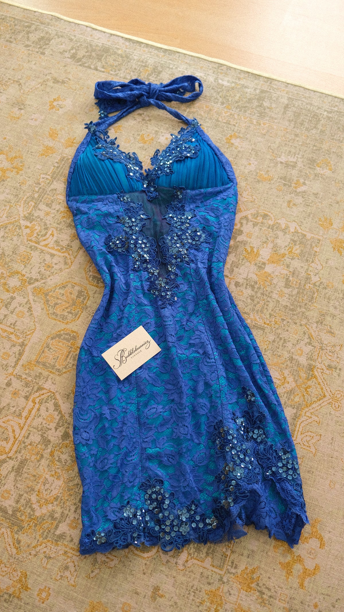 Vintage English designer royal blue bustier dress (XS/S-M)