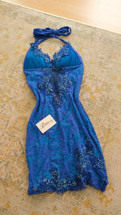 Vintage English designer royal blue bustier dress (XS/S-M)