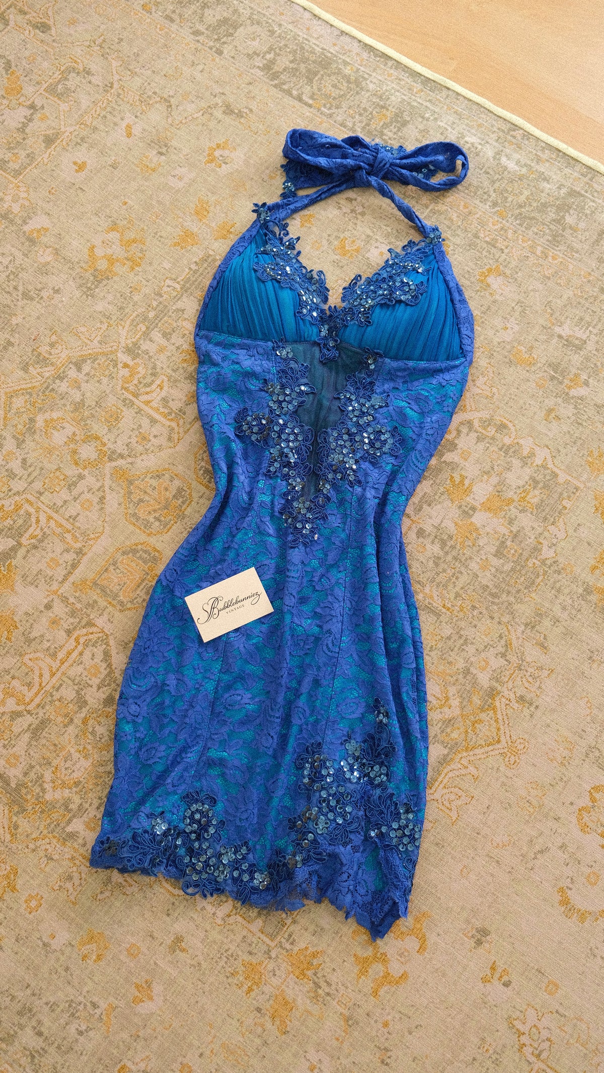Vintage English designer royal blue bustier dress (XS/S-M)