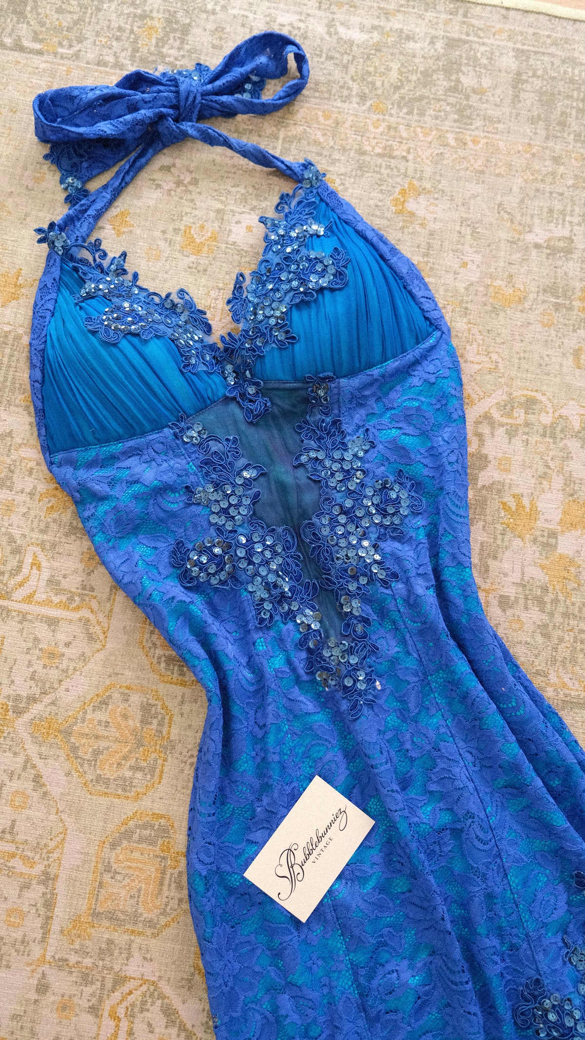 Vintage English designer royal blue bustier dress (XS/S-M)