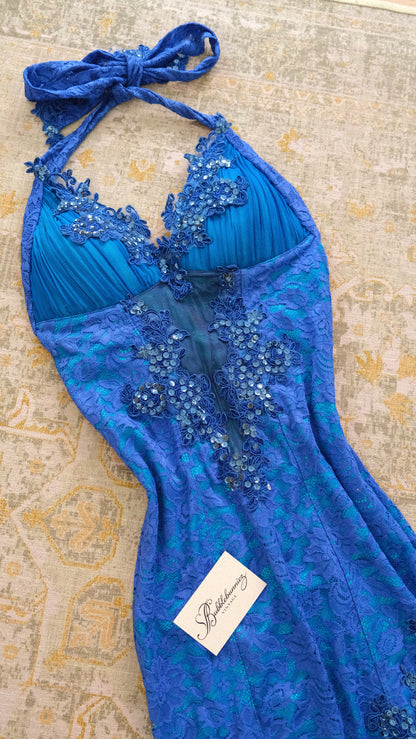 Vintage English designer royal blue bustier dress (XS/S-M)